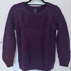 GAP Women's Deep Plum Cable Crewneck Sweater
